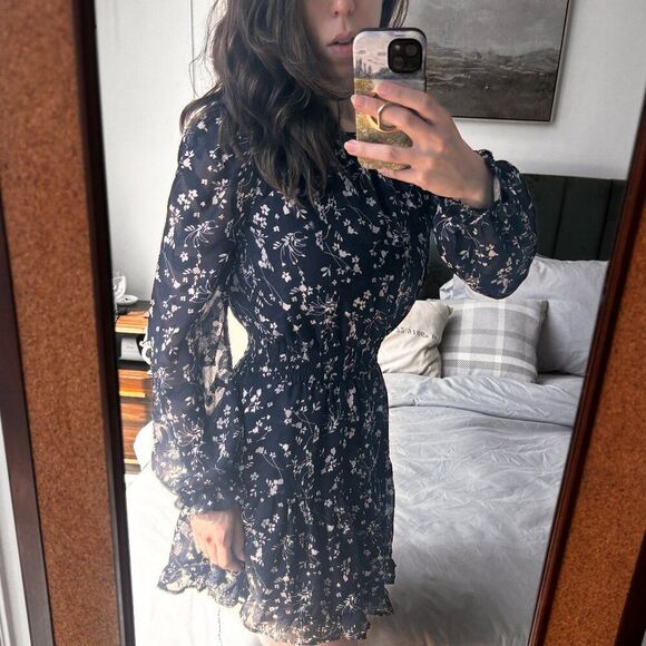 Lulus Navy Blue Floral Print Dress - Picture 4 of 6